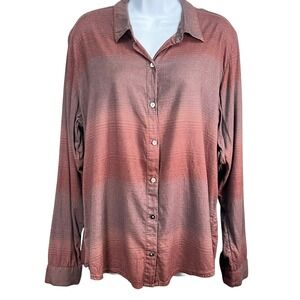 KUHL Womens Brown Rust Ombre Button Down Plaid Shirt Long Sleeve Cotton Blend XL